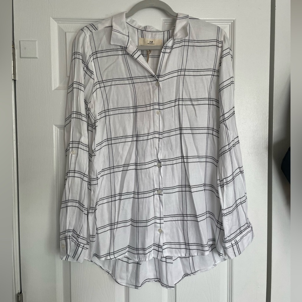 Brand New: Thread & Supply White and Black Striped/Plaid Button-Up Shirt